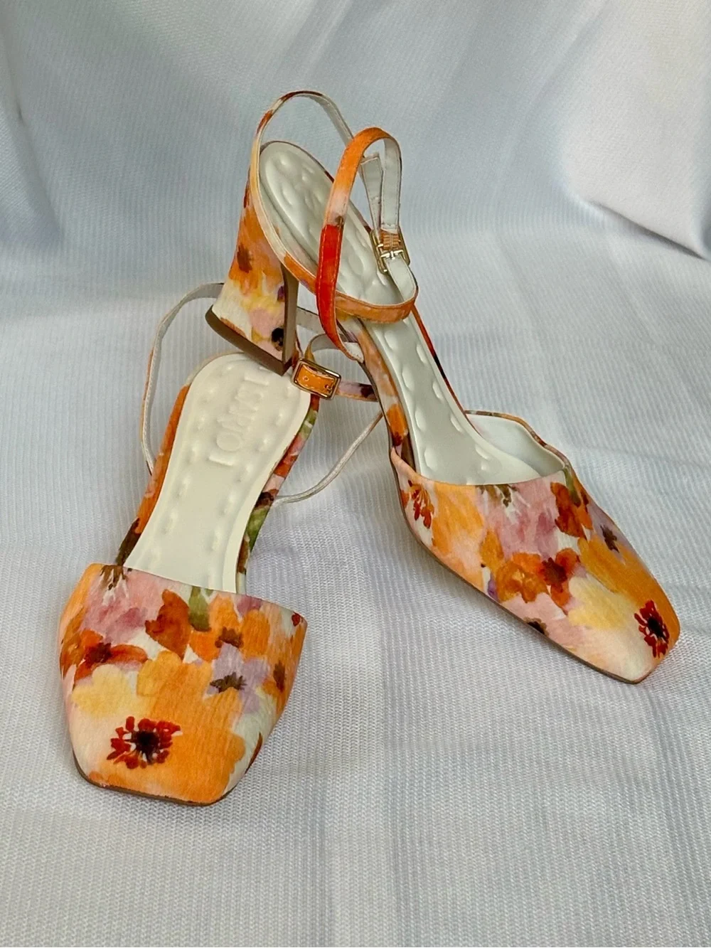 Franco Sarto Floral Orange Slingback Block Heels